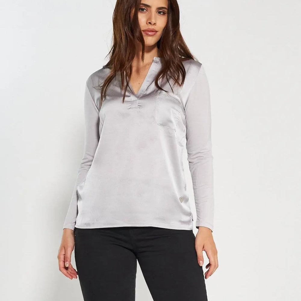 Blusa bi-materiale GRIGIO PERLA DORABELLA XL