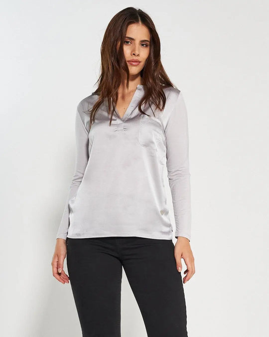 Blusa bi-materiale GRIGIO PERLA DORABELLA XL