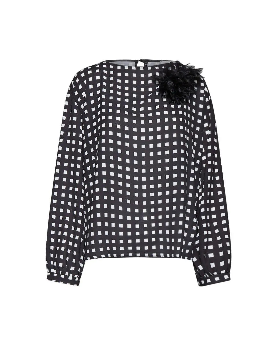 Blusa con spilla in tulle NERO-BIANCO IRONICA 52