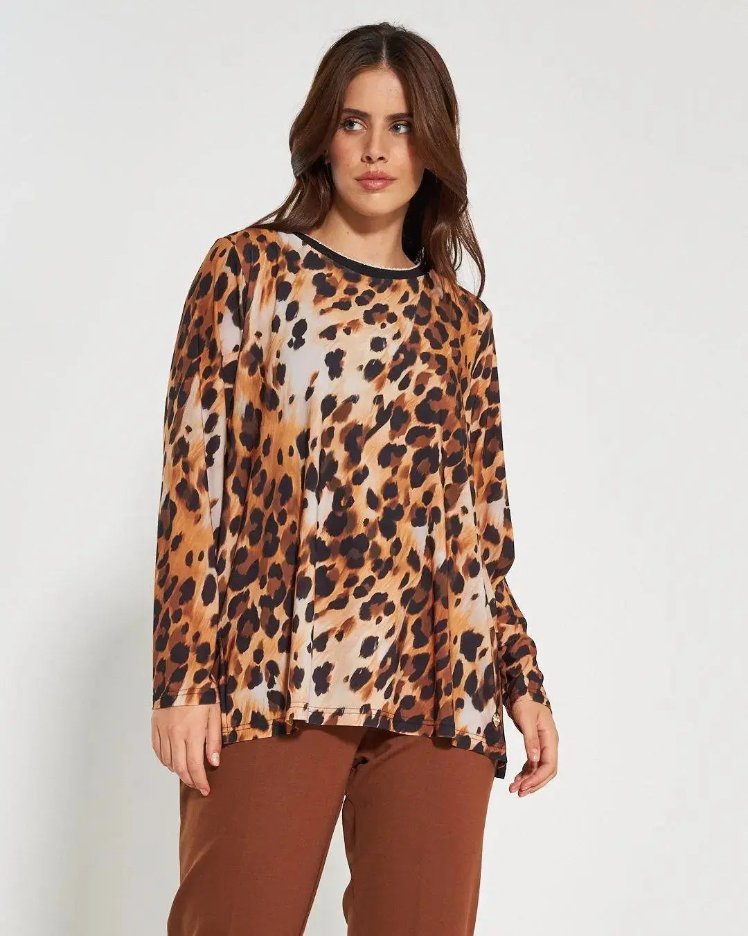 Blusa fantasia animalier TABACCO DORABELLA PIU'