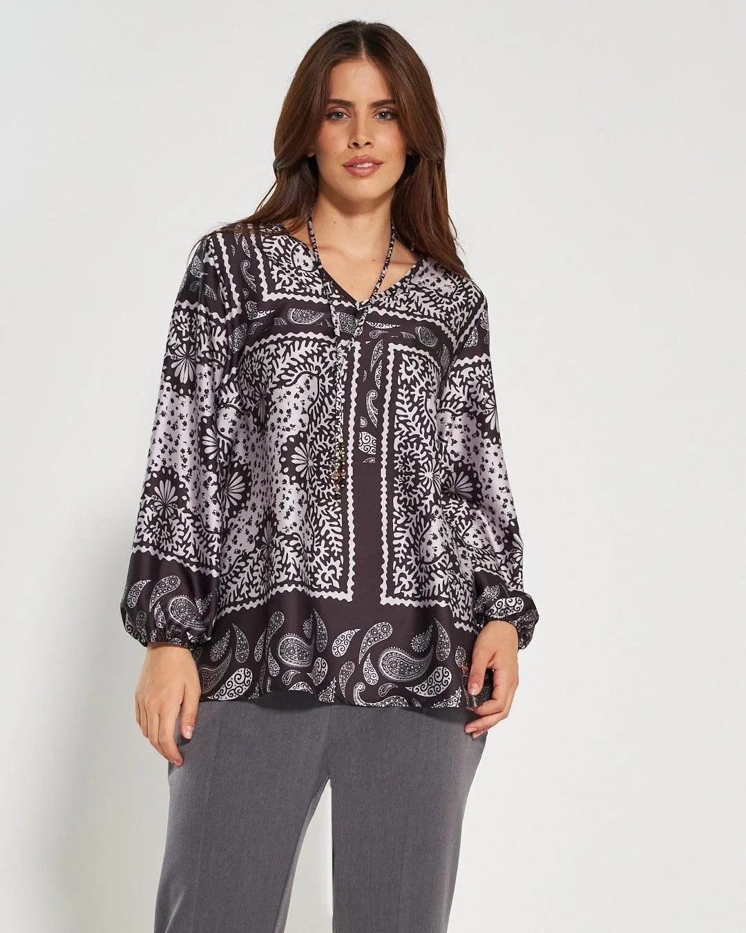 Blusa fantasia floreale GRIGIO PERLA DORABELLA PIU'