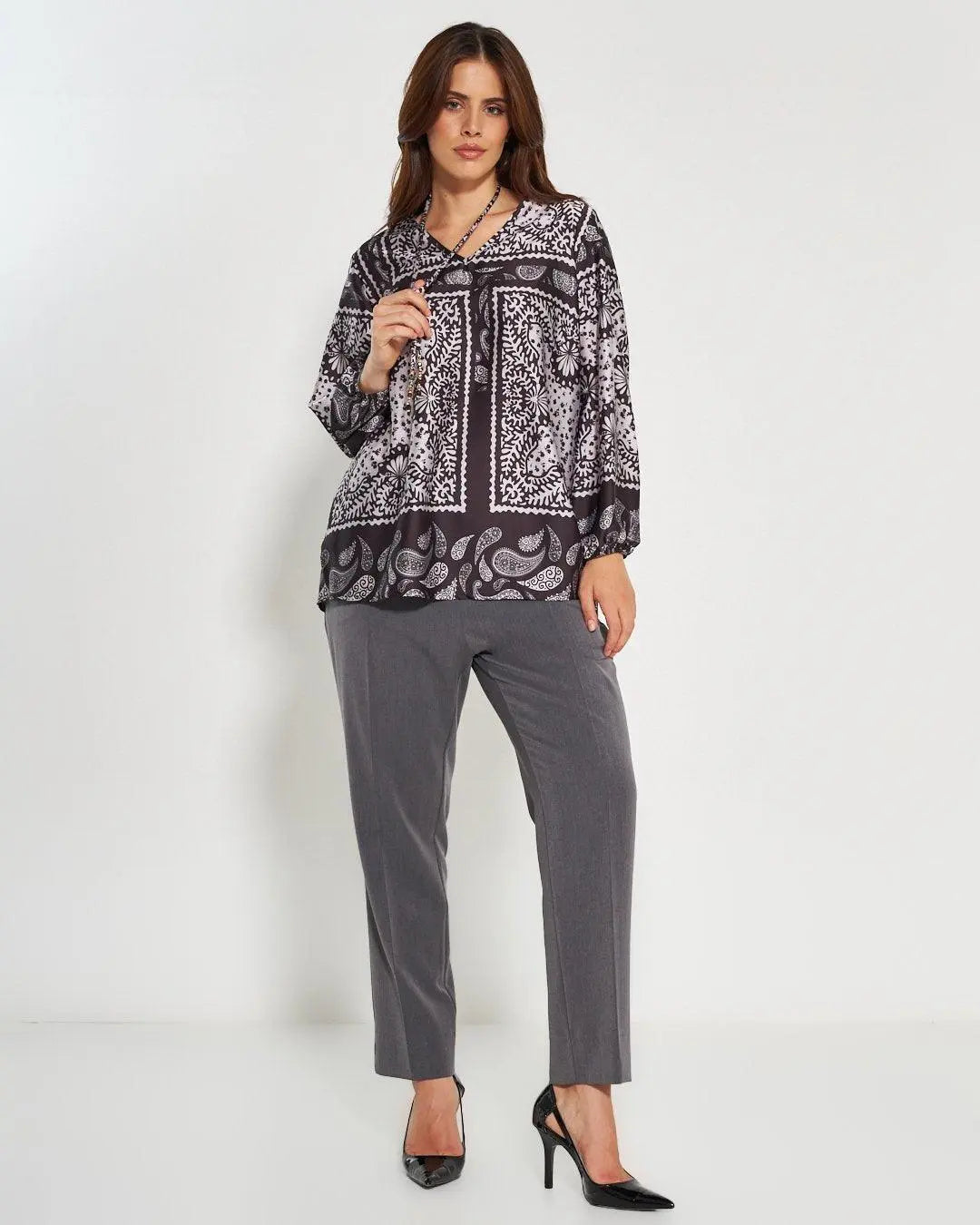 Blusa fantasia floreale GRIGIO PERLA DORABELLA PIU'