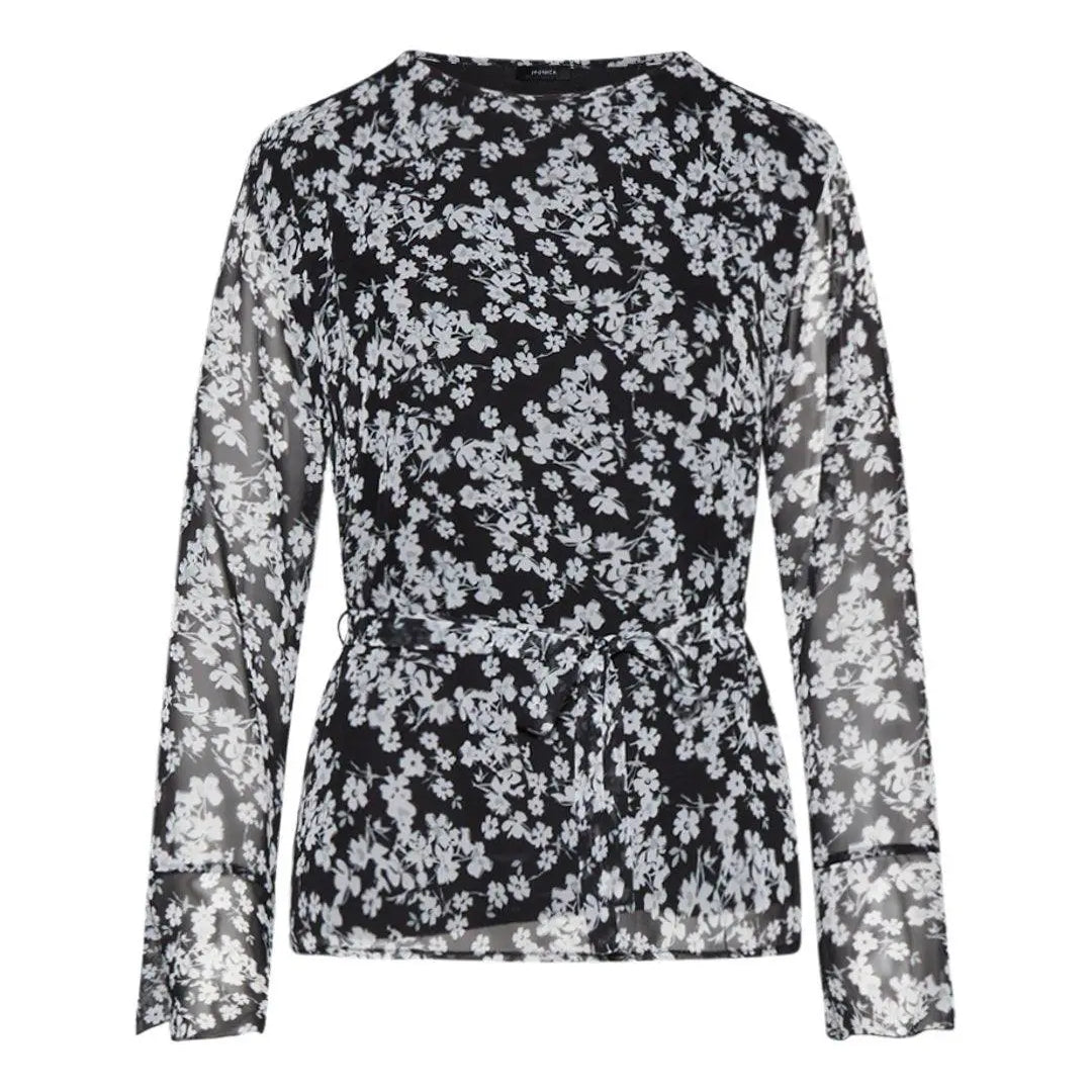 Blusa fantasia floreale NERO-PANNA IRONICA 3XL