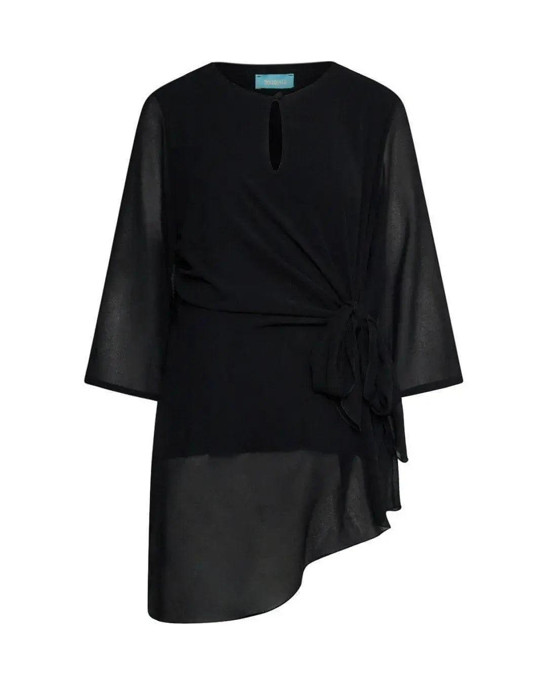 Blusa girocollo asimmetrica in georgette con dettaglio fiocco NERO DORABELLA