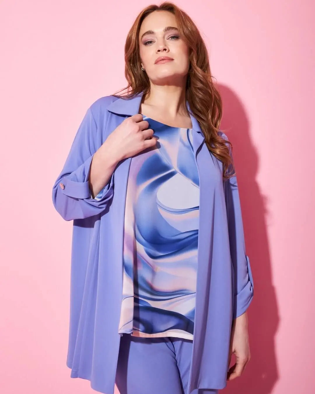 Blusa girocollo in georgette con fantasia astratta multicolor LAVANDA DORABELLA PIU' 49