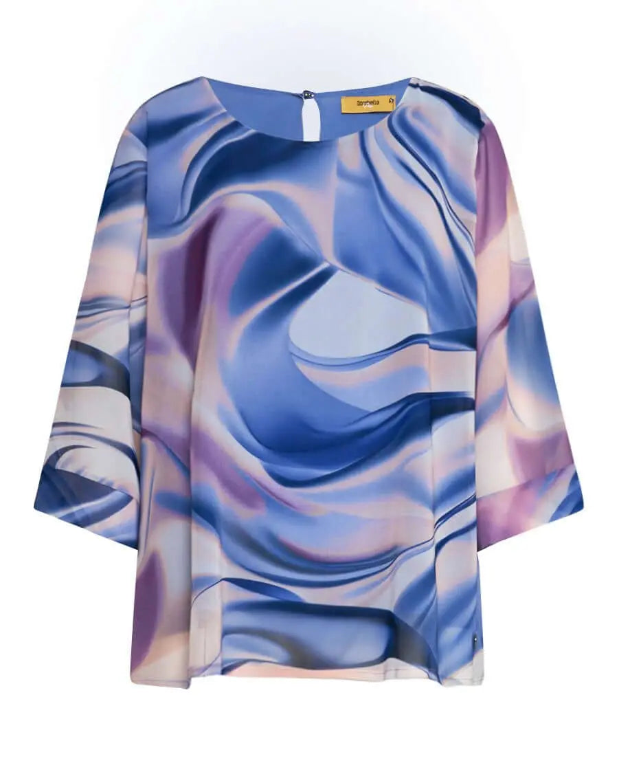 Blusa girocollo in georgette con fantasia astratta multicolor LAVANDA DORABELLA PIU'