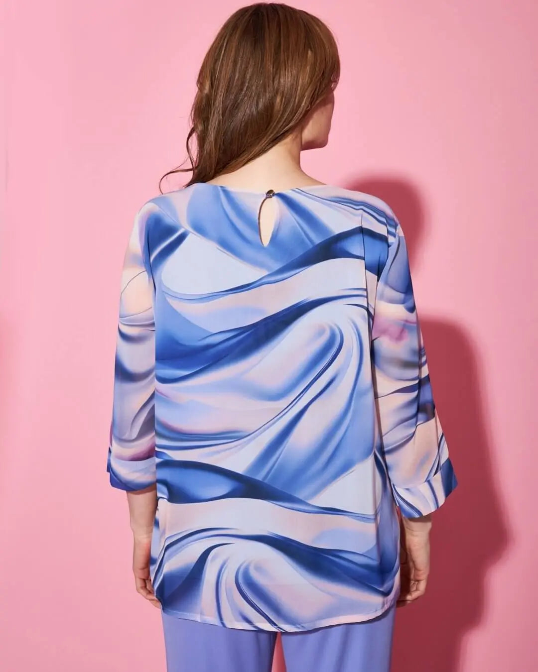 Blusa girocollo in georgette con fantasia astratta multicolor LAVANDA DORABELLA PIU'