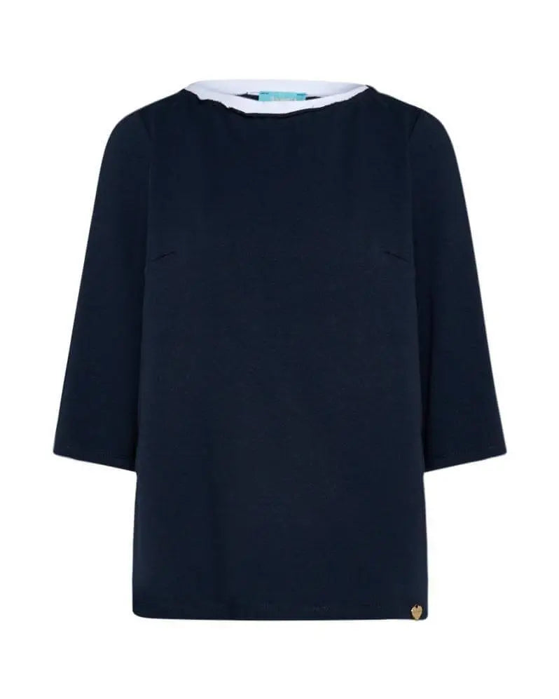 Blusa girocollo in jersey di cotone elasticizzato con volant sul retro BLU DORABELLA