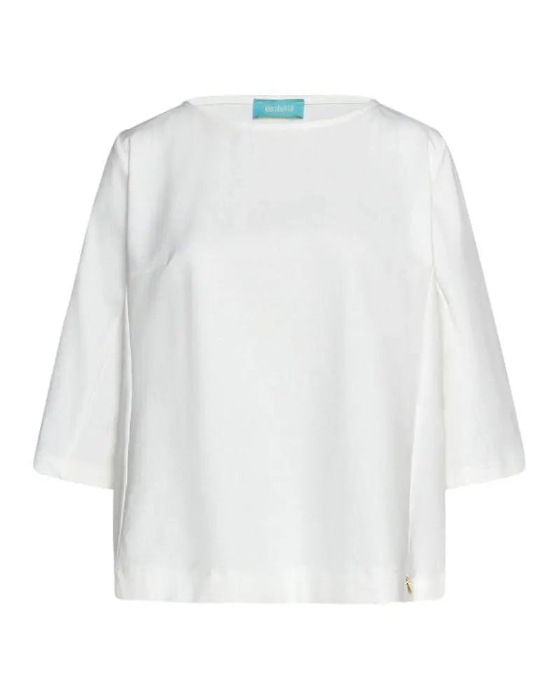 Blusa girocollo in jersey di cotone elasticizzato tinta unita BIANCO DORABELLA