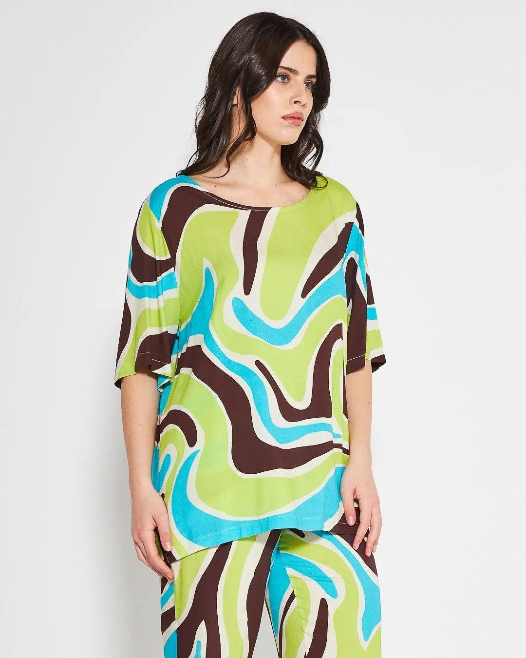 Blusa in fantasia astratta MORO DORABELLA PIU'