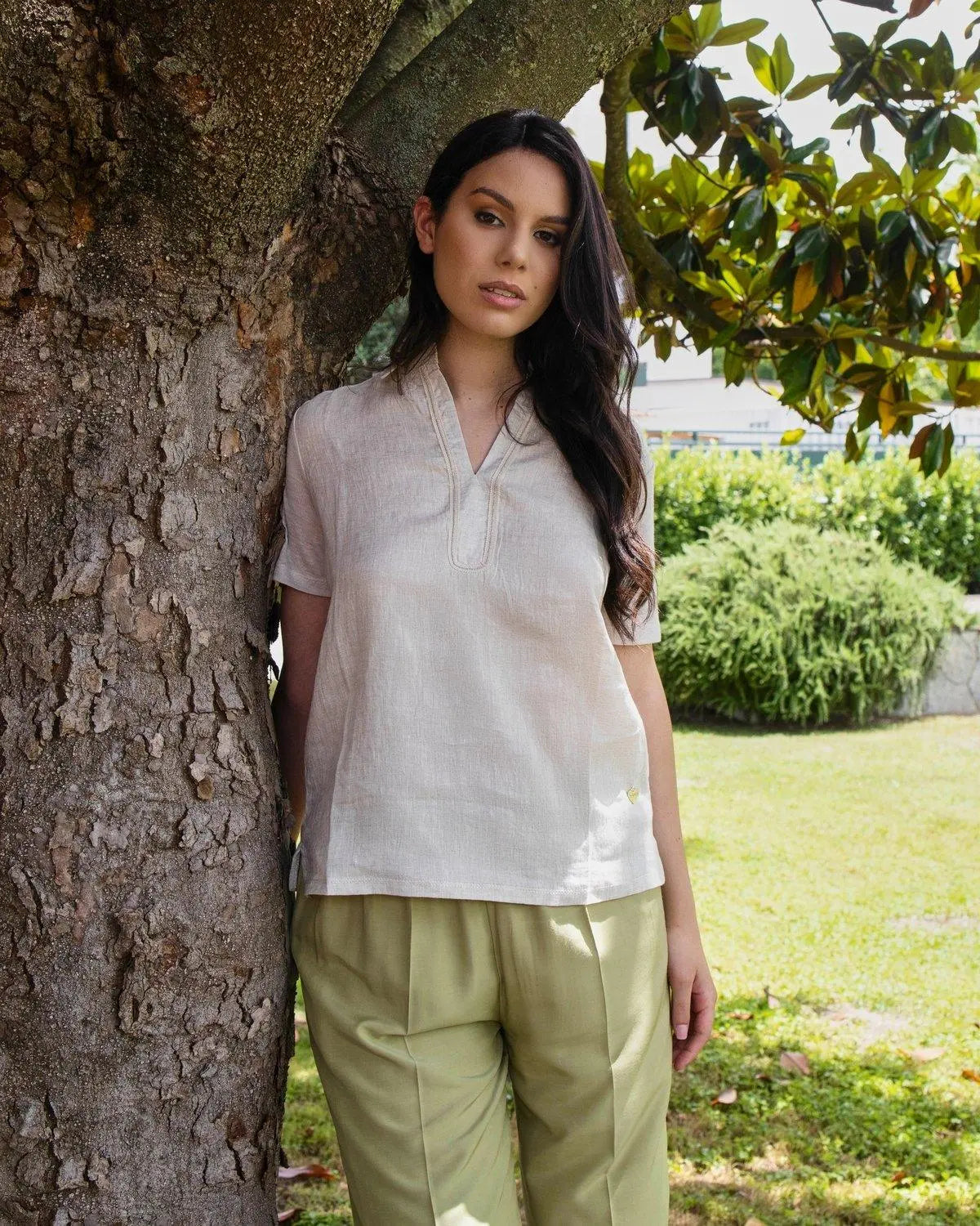 Blusa in lino con scollo a V NATURALE DORABELLA XL