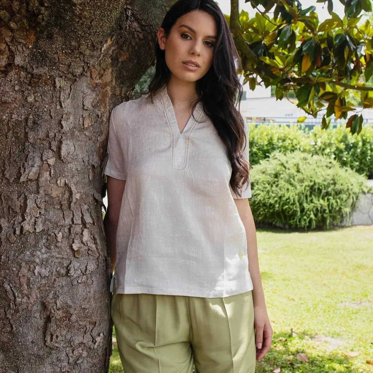 Blusa in lino con scollo a V NATURALE DORABELLA XL