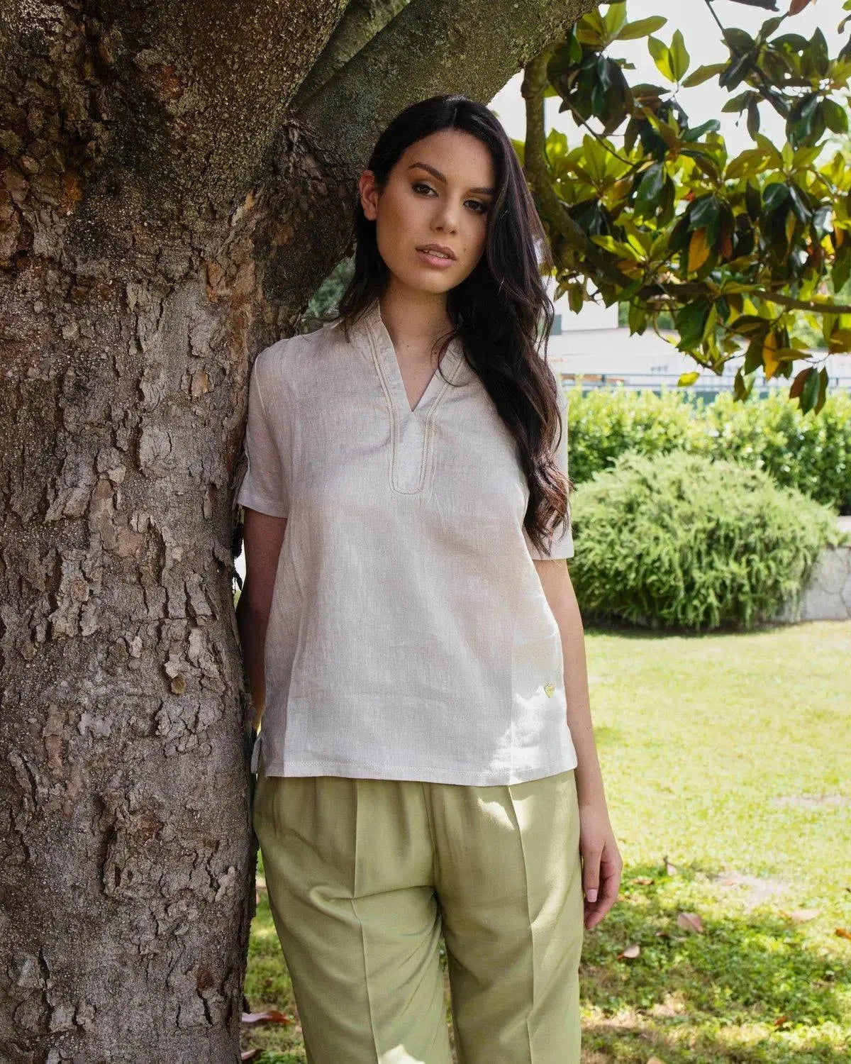 Blusa in lino con scollo a V NATURALE DORABELLA XL