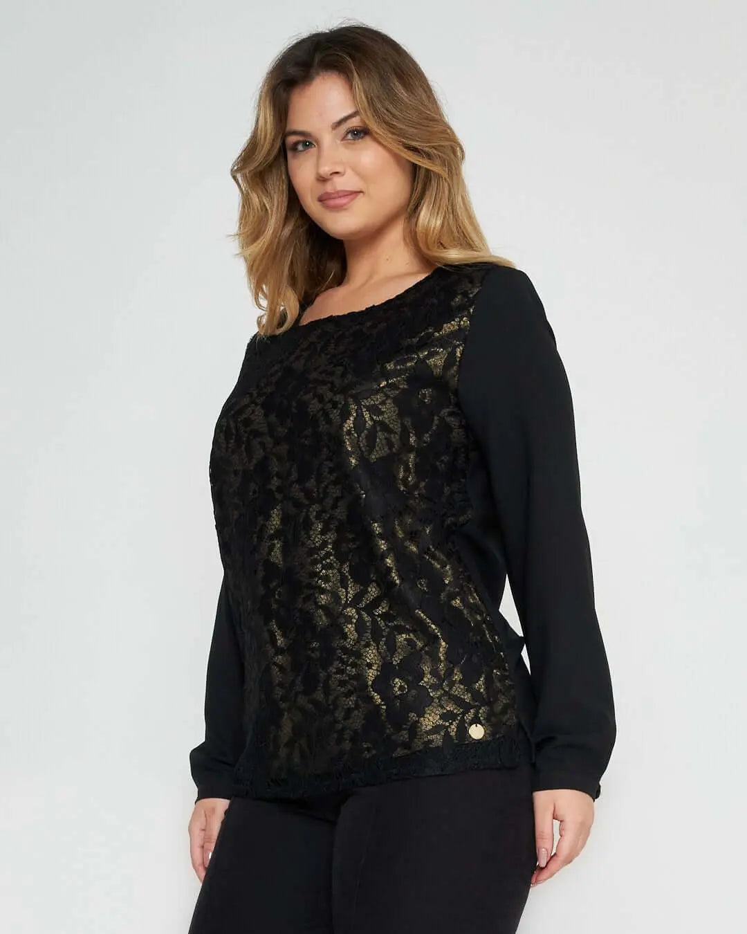 Blusa in pizzo NERO-ORO DORABELLA XXL