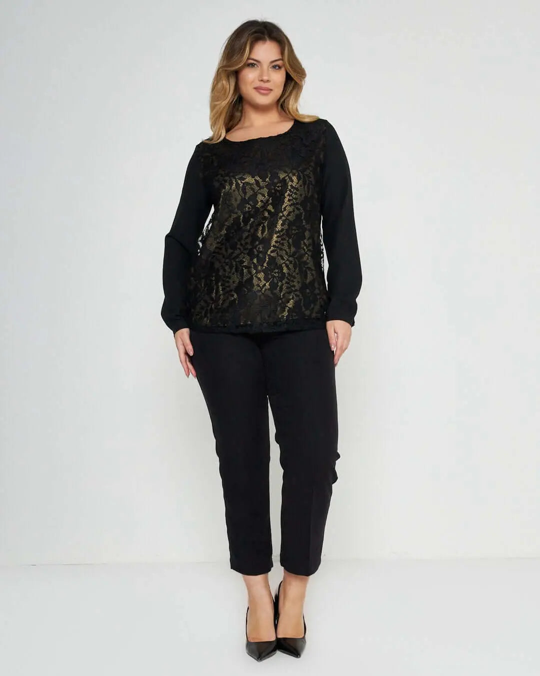 Blusa in pizzo NERO-ORO DORABELLA