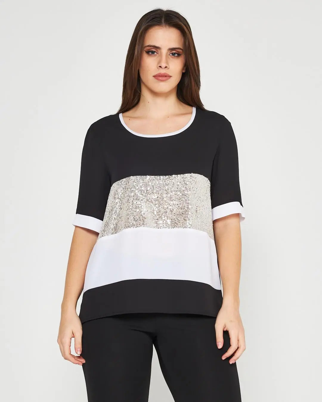 Blusa pailletes Nero DORABELLA COUTURE XXL