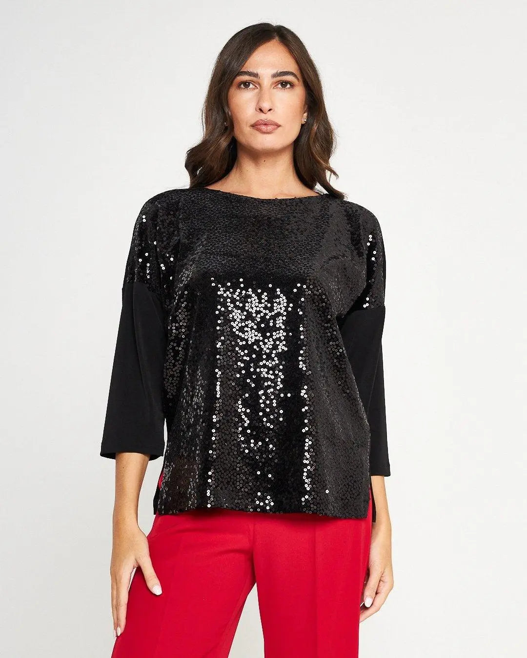 Blusa paillettes NERO DORABELLA XXL