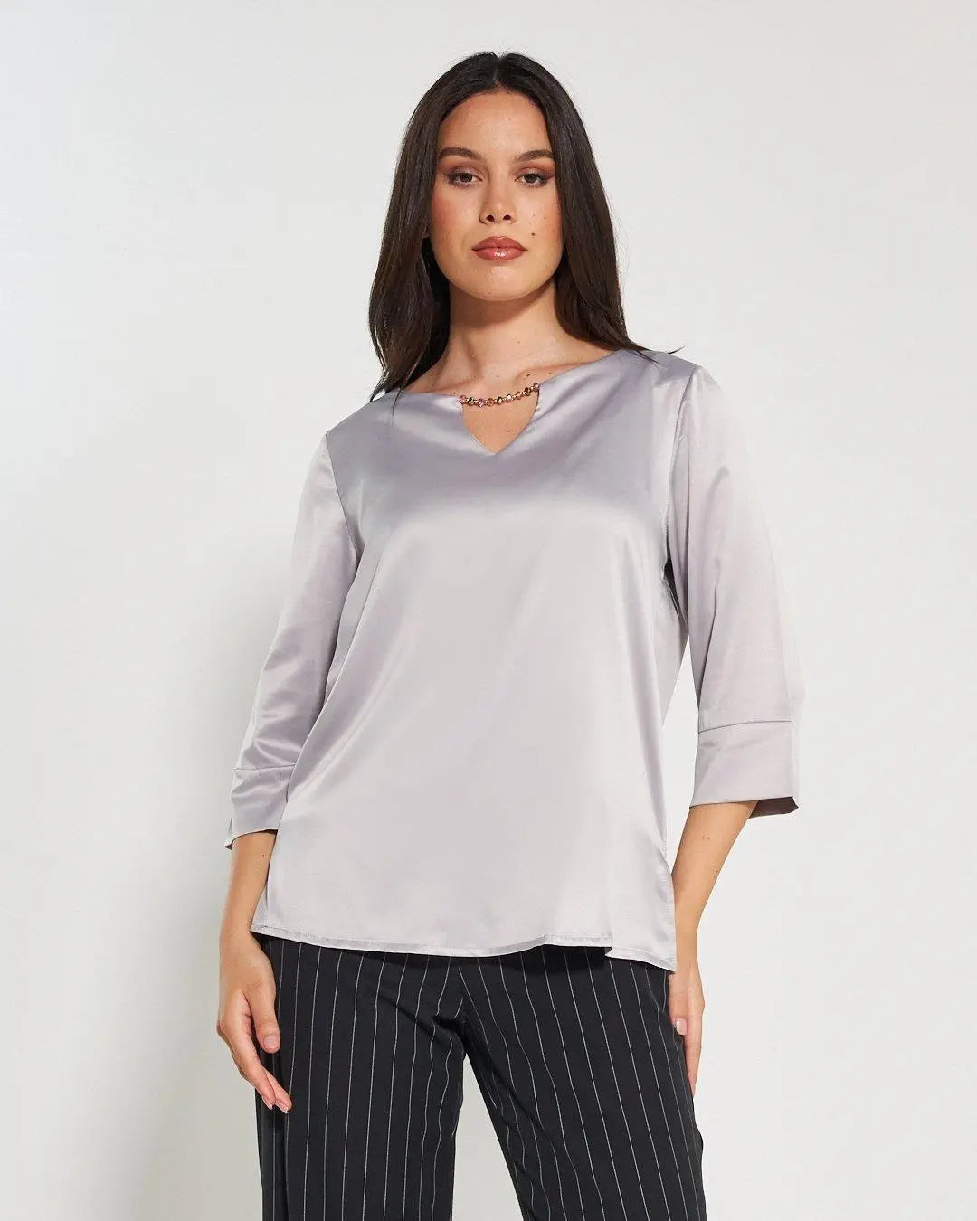 Blusa raso GRIGIO PERLA DORABELLA XXL