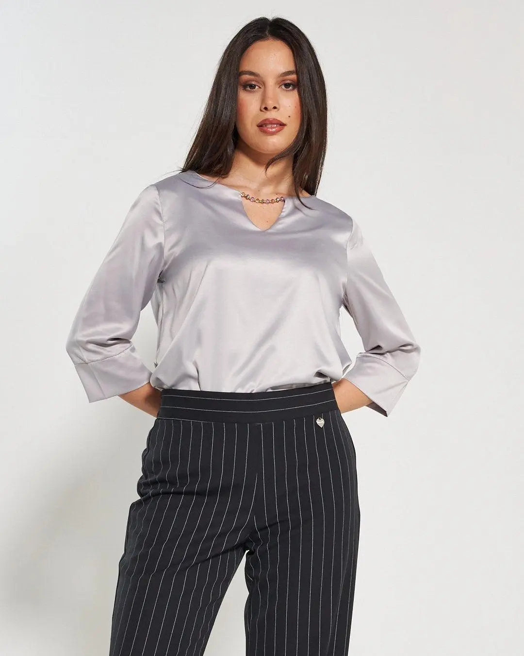 Blusa raso GRIGIO PERLA DORABELLA