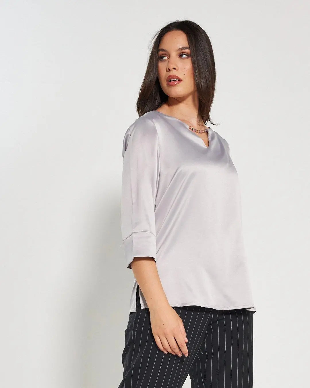 Blusa raso GRIGIO PERLA DORABELLA