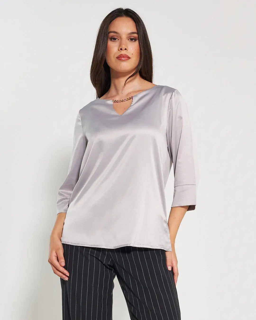Blusa raso GRIGIO PERLA DORABELLA
