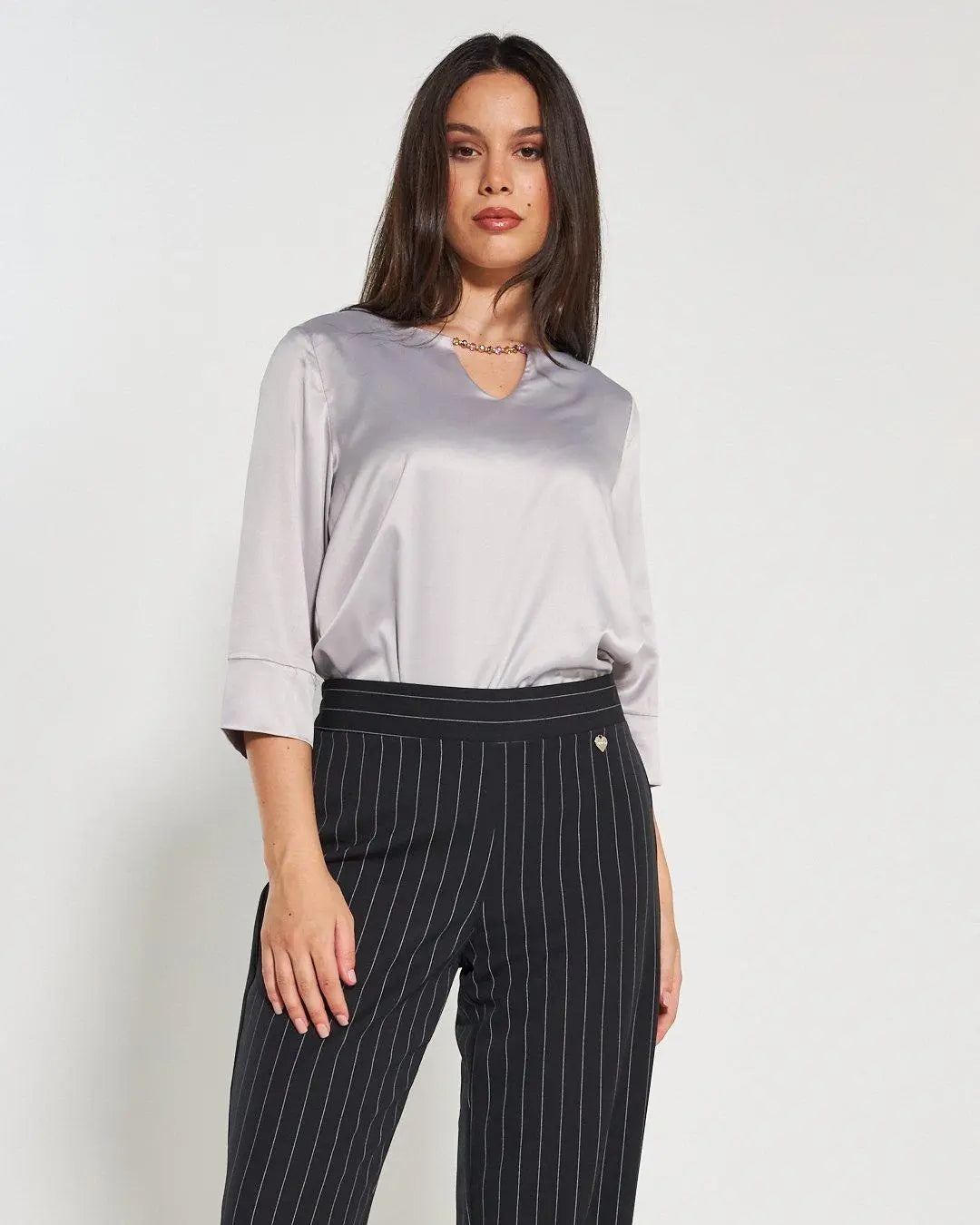 Blusa raso GRIGIO PERLA DORABELLA