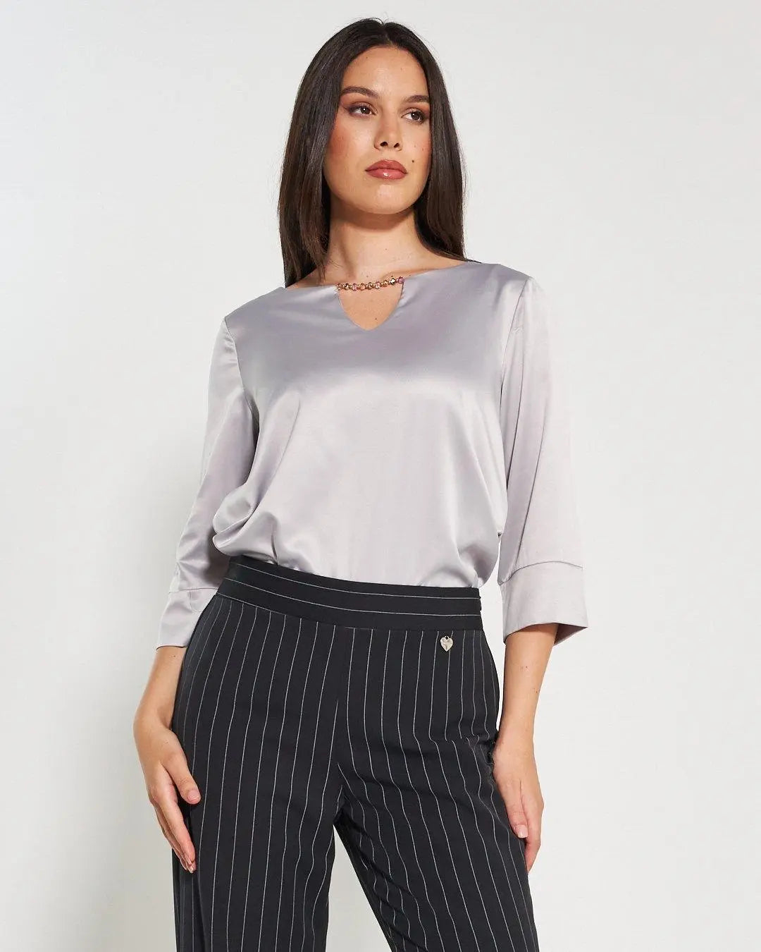 Blusa raso GRIGIO PERLA DORABELLA