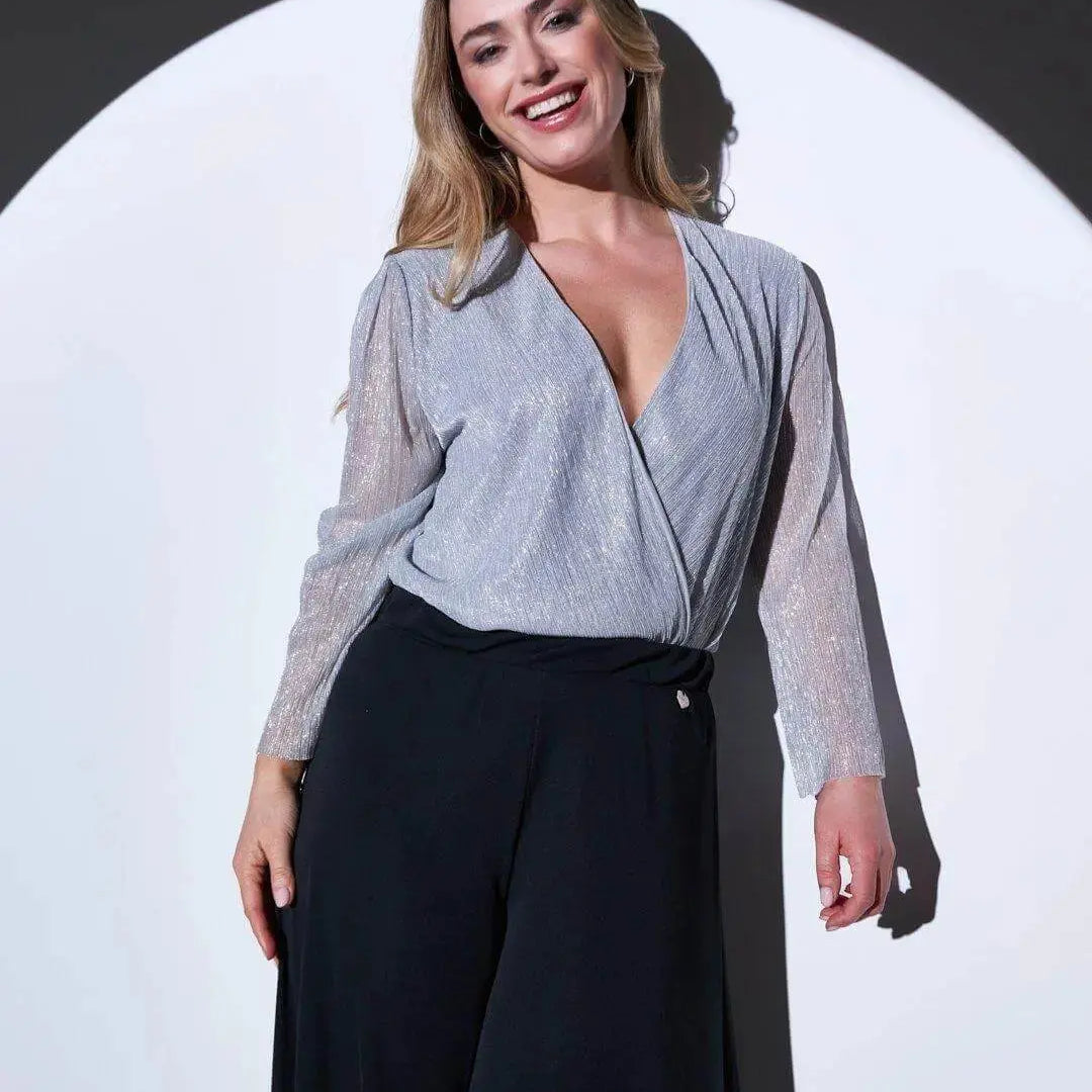 Blusa scollo a V in tessuto lurex ARGENTO DORABELLA XXL