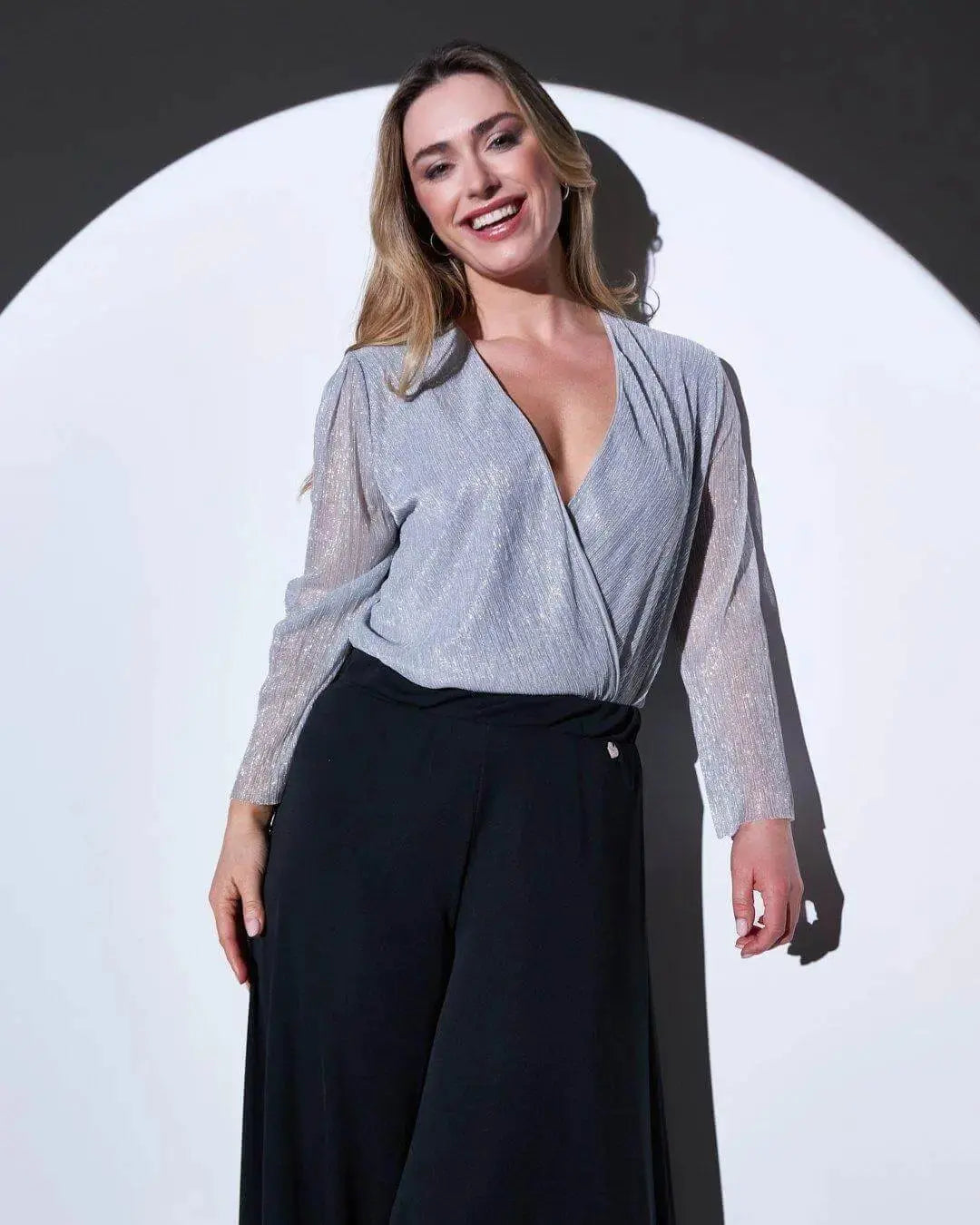 Blusa scollo a V in tessuto lurex ARGENTO DORABELLA XXL