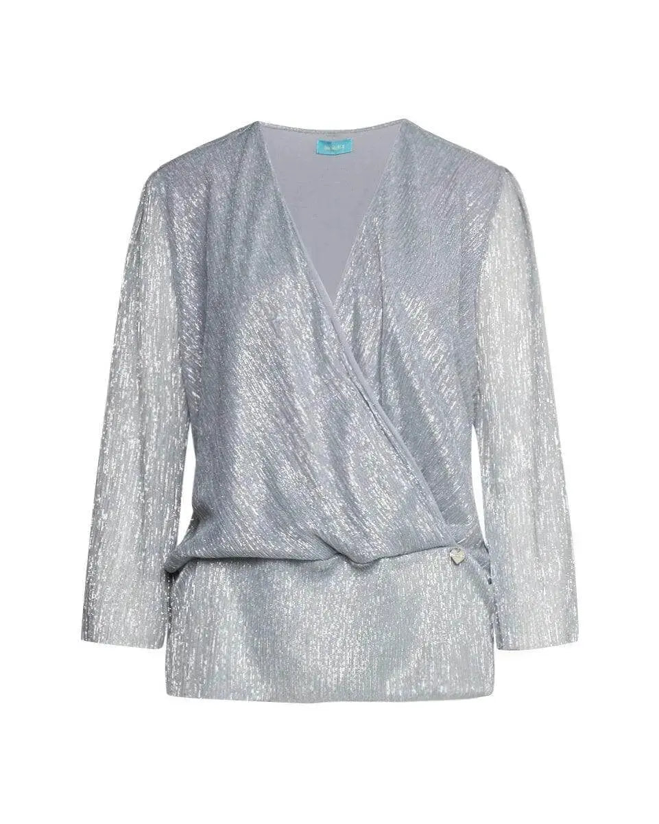 Blusa scollo a V in tessuto lurex ARGENTO DORABELLA