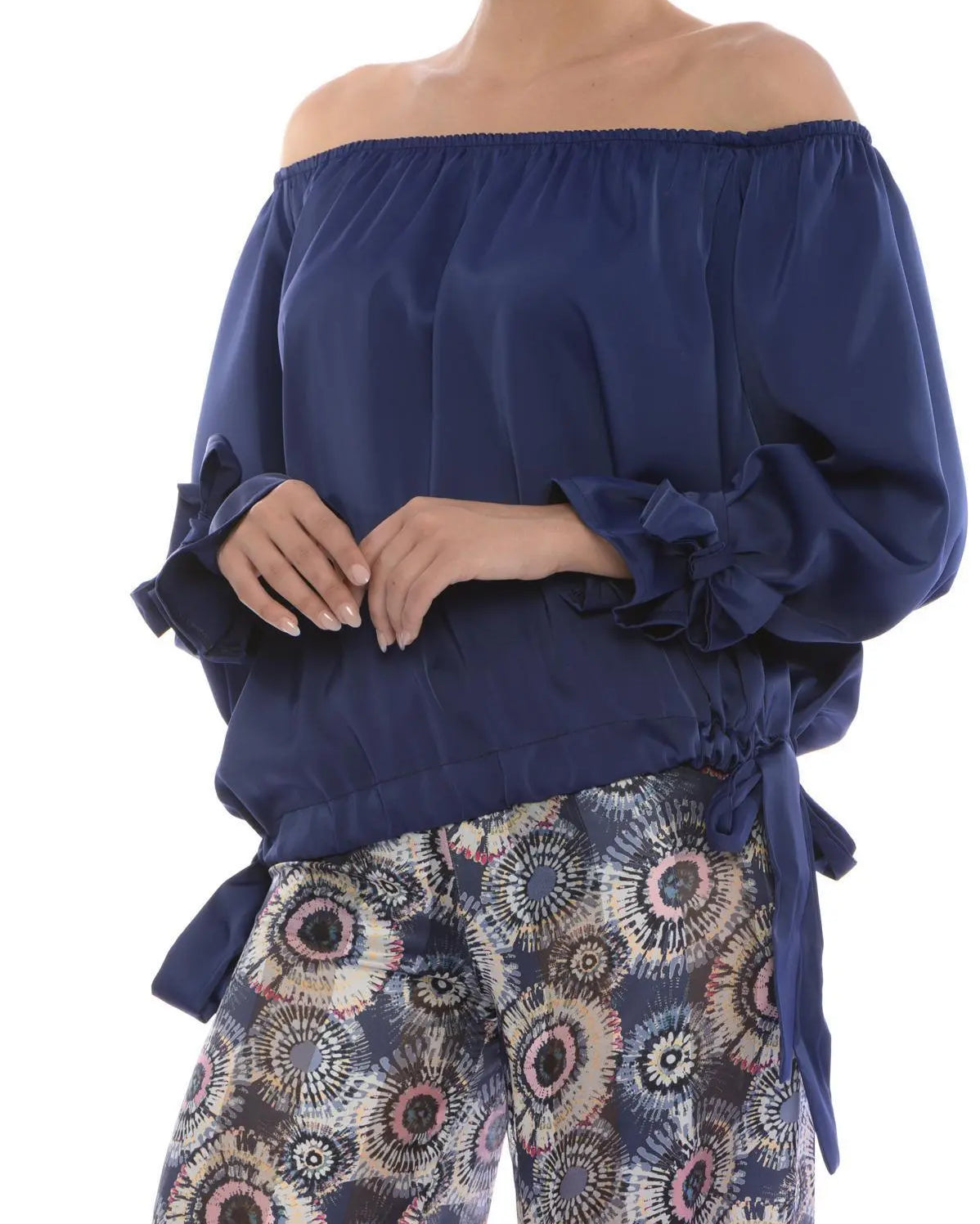 Blusa shiffer con fiocchi BLU IRONICA