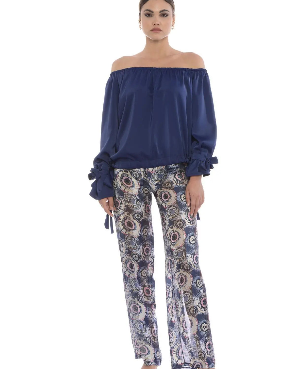 Blusa shiffer con fiocchi BLU IRONICA