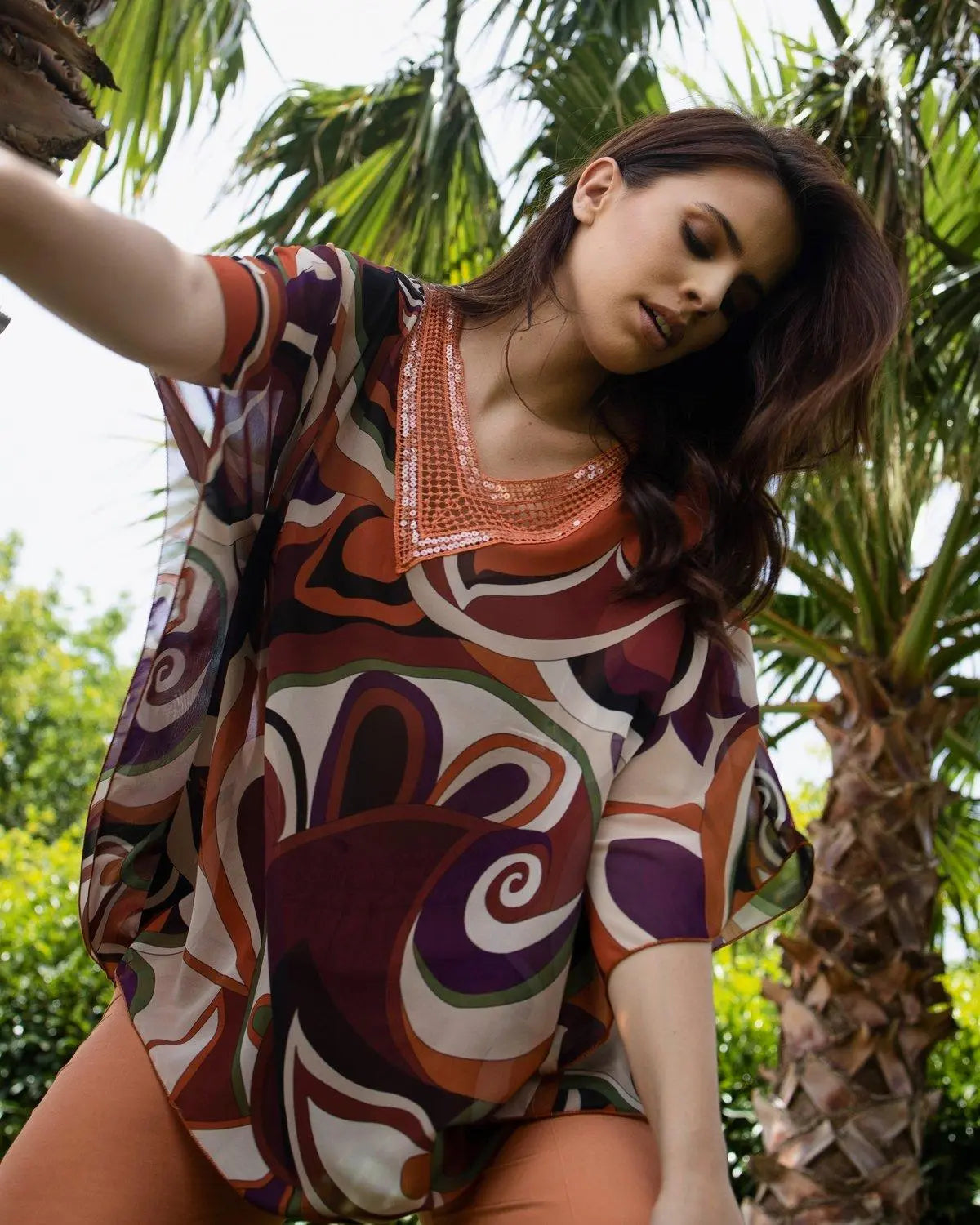 Blusa stampata con dettaglio paillettes ARANCIO DORABELLA PIU' 47