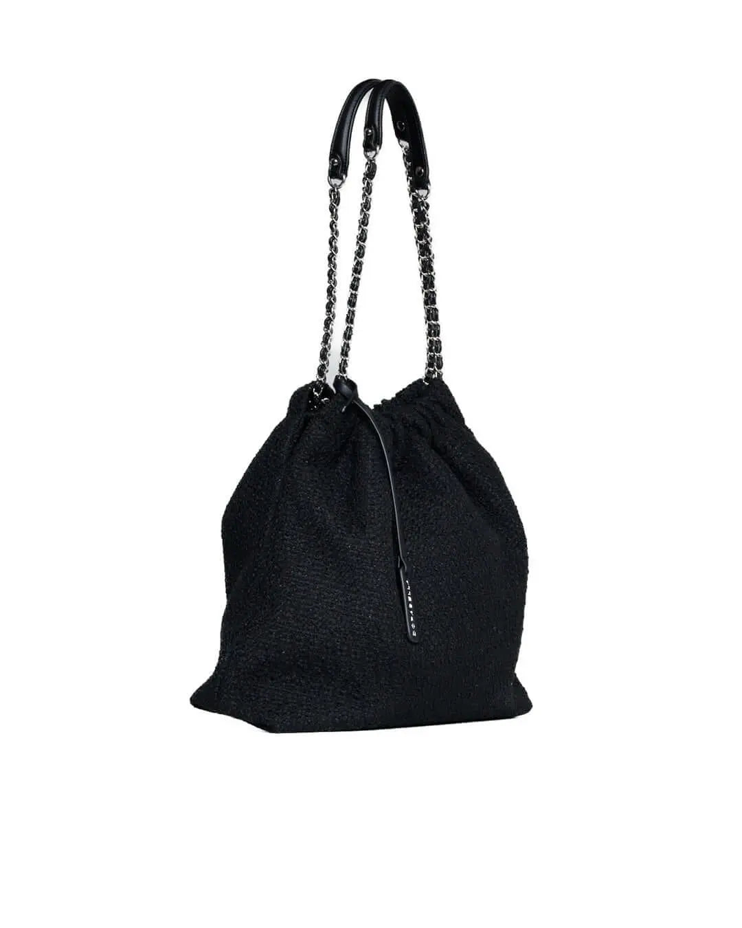 Borsa a sacchetto in tweed con doppio manico a catena NERO DORABELLA