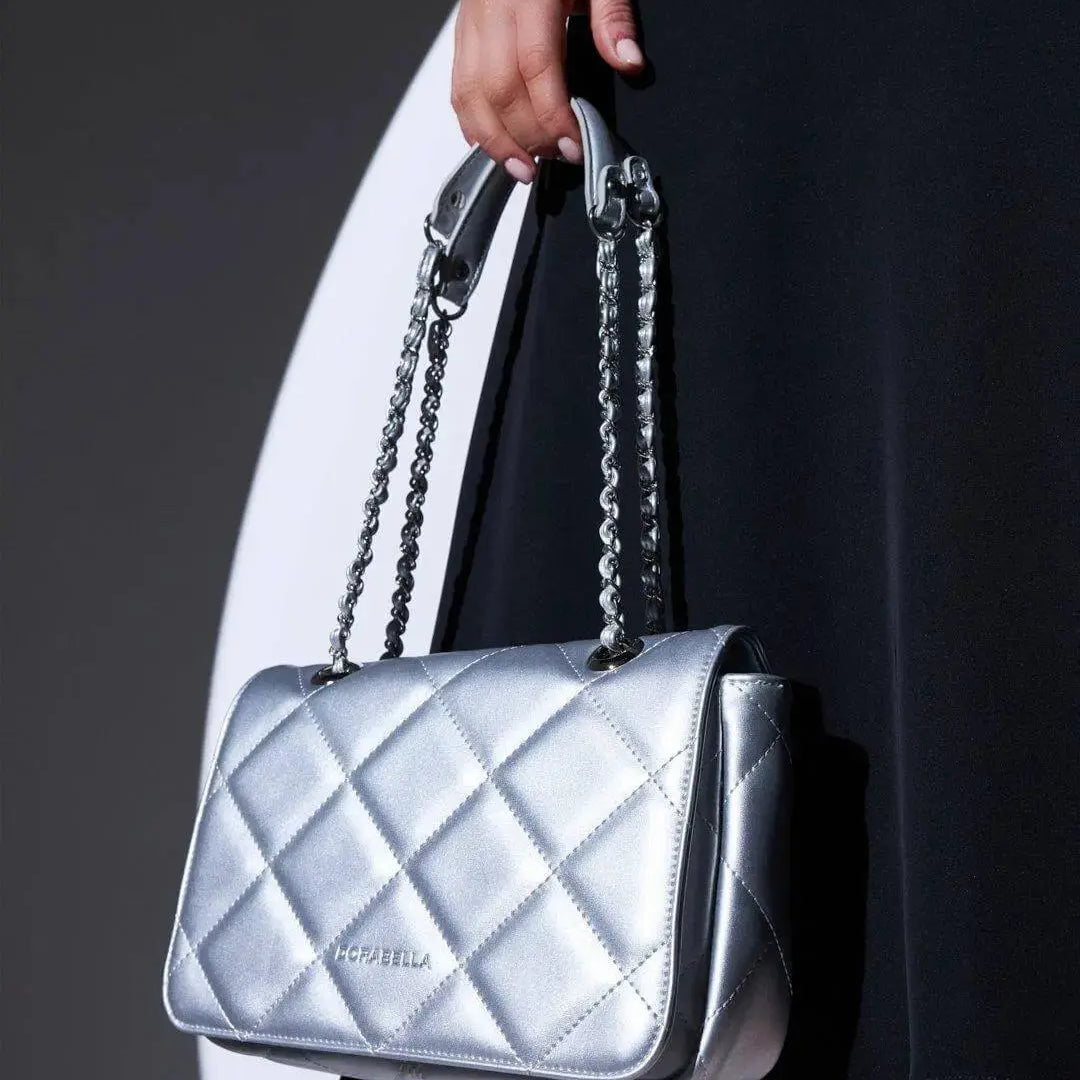 Borsa piccola a spalla in ecopelle matelassé con manici a catena ARGENTO DORABELLA UNICO
