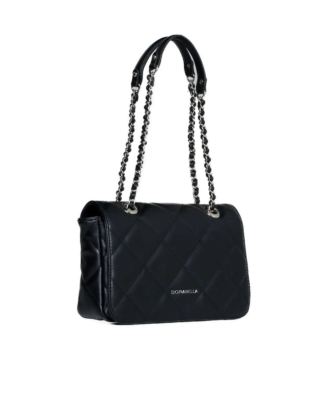 Borsa piccola a spalla in ecopelle matelassé con manici a catena NERO DORABELLA