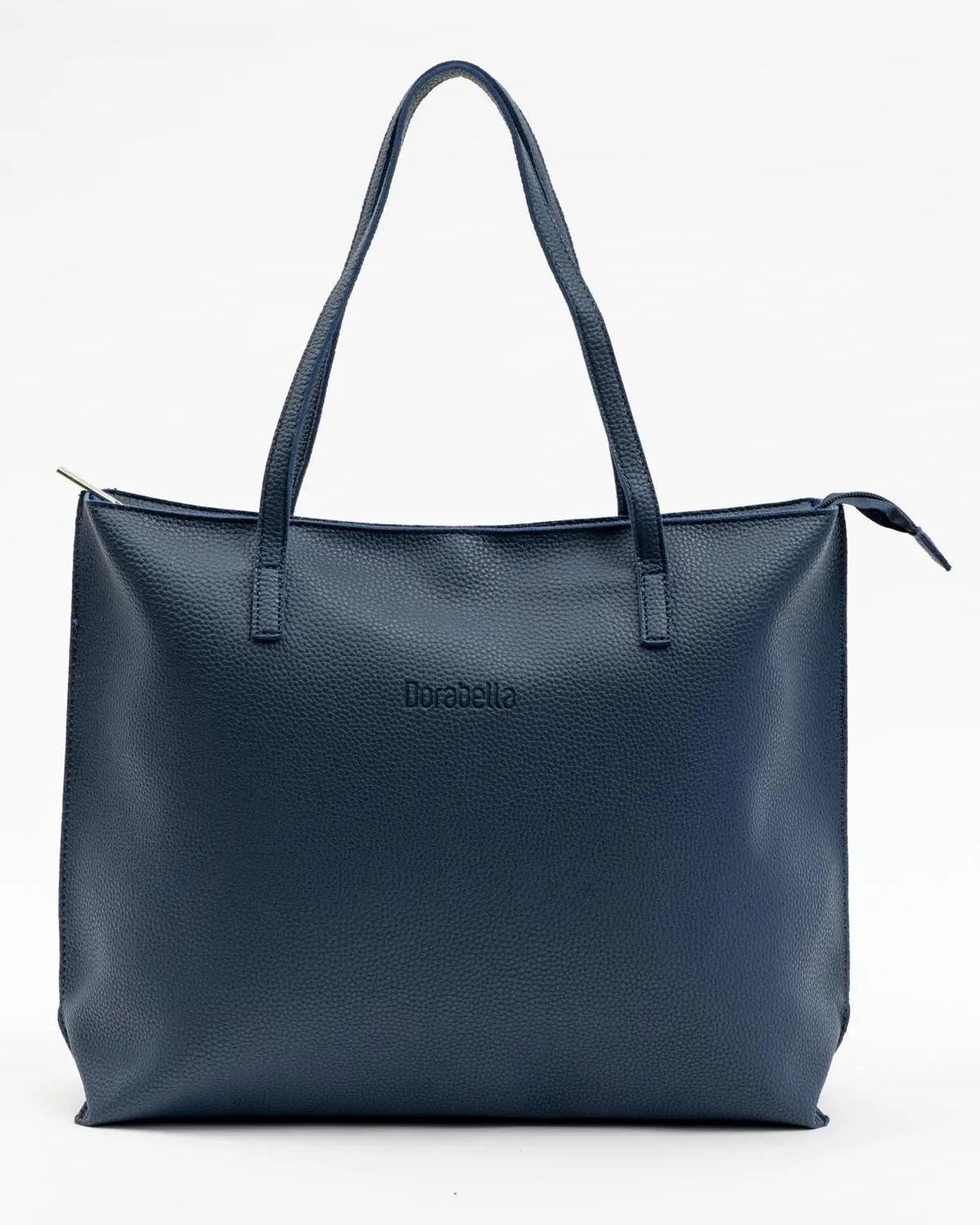 Borsa shopper large in ecopelle a grana con logo sul davanti BLU-NAVY DORABELLA EASY