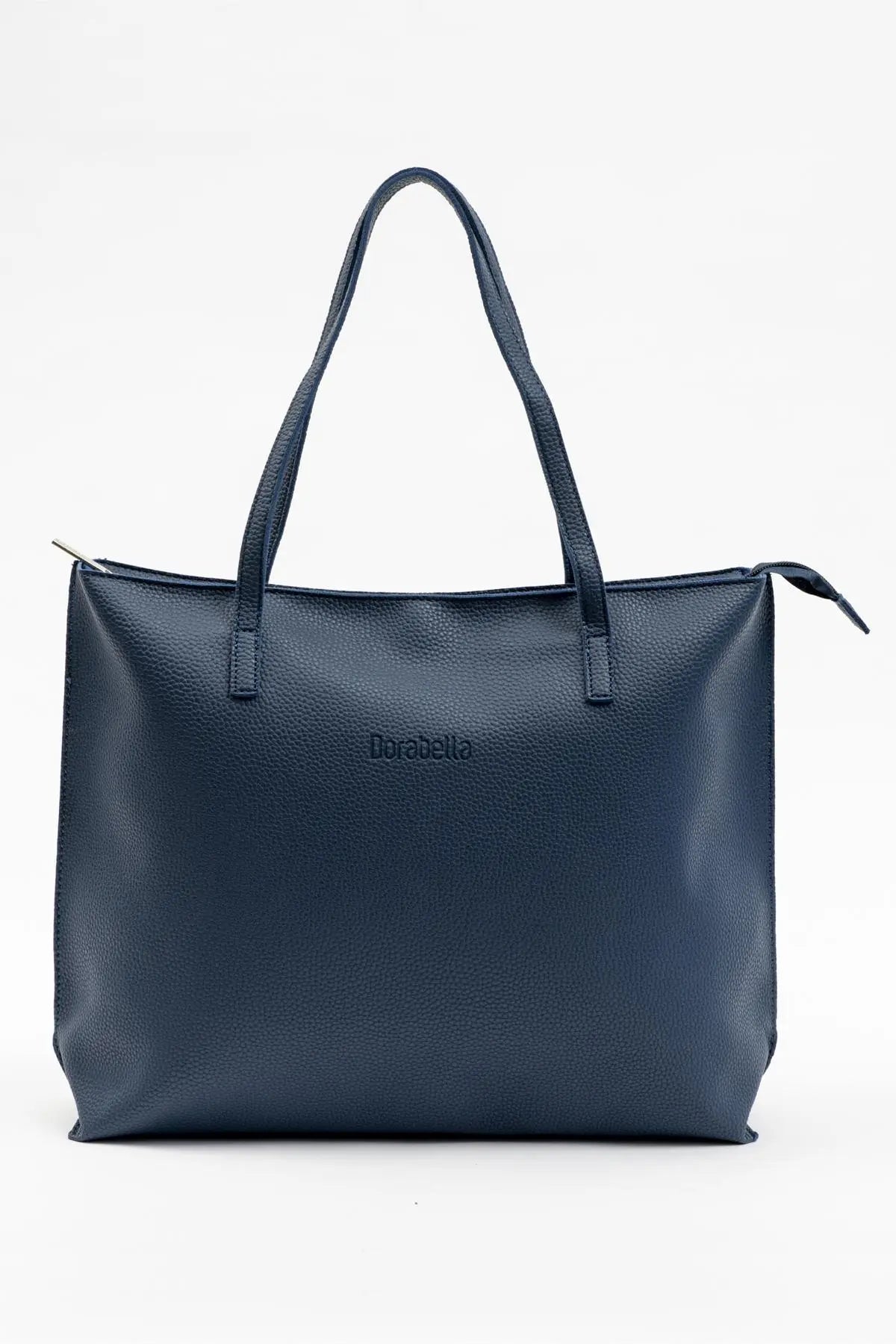 Borsa shopper large in ecopelle a grana con logo sul davanti BLU-NAVY DORABELLA EASY