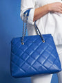 Borsa shopper media in ecopelle matelassé con manici a catena BLU CHIARO DORABELLA UNICO