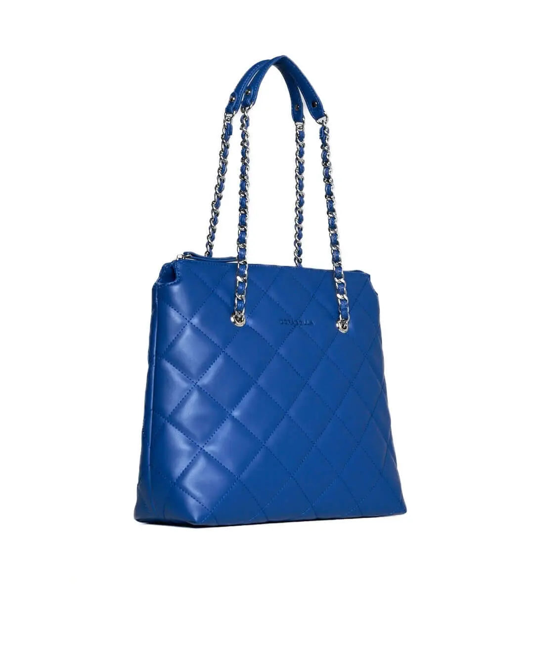 Borsa shopper media in ecopelle matelassé con manici a catena BLU CHIARO DORABELLA