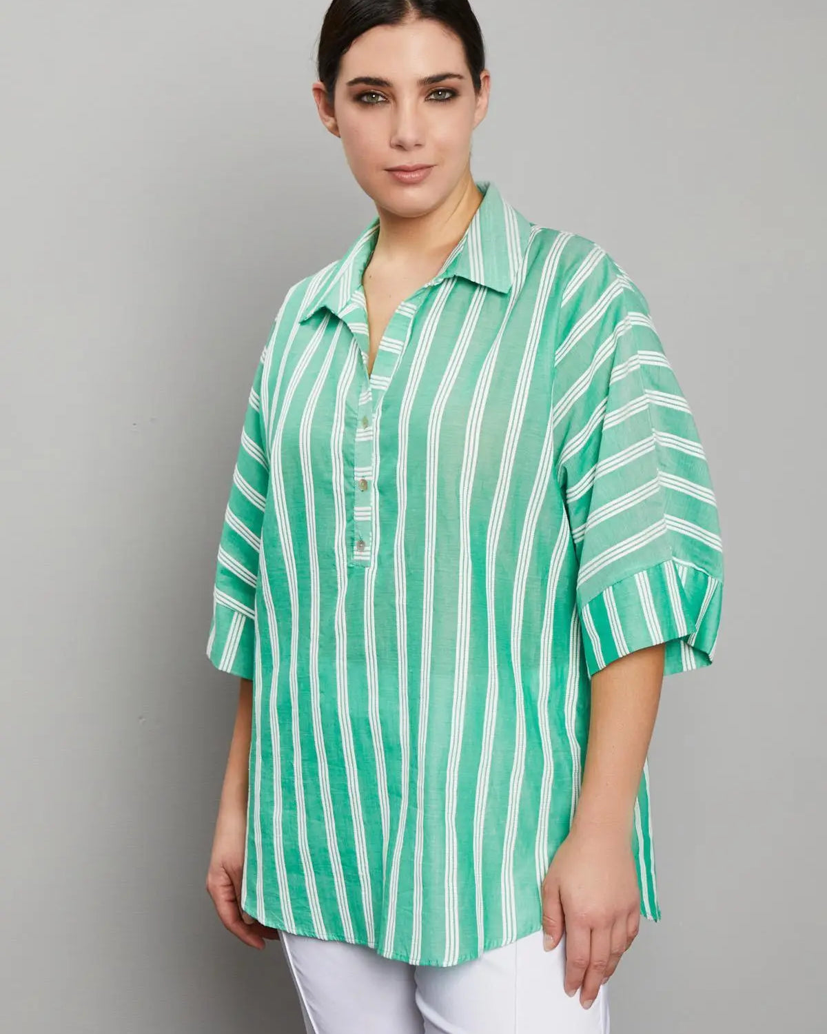 CAMICIA RIGATA VERDE DORABELLA PIU'