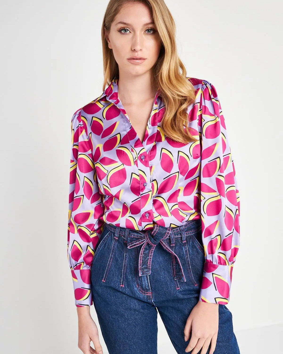 Camicia fantasia foglie LILLA IRONICA