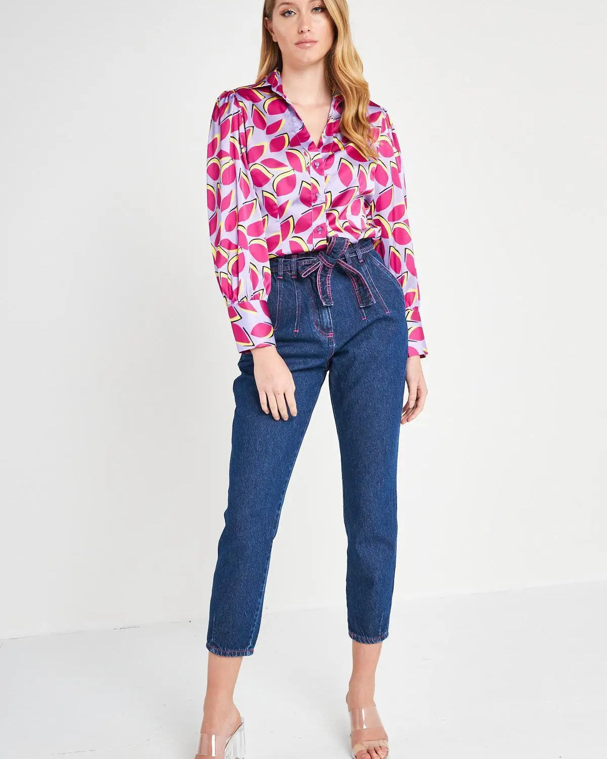 Camicia fantasia foglie LILLA IRONICA