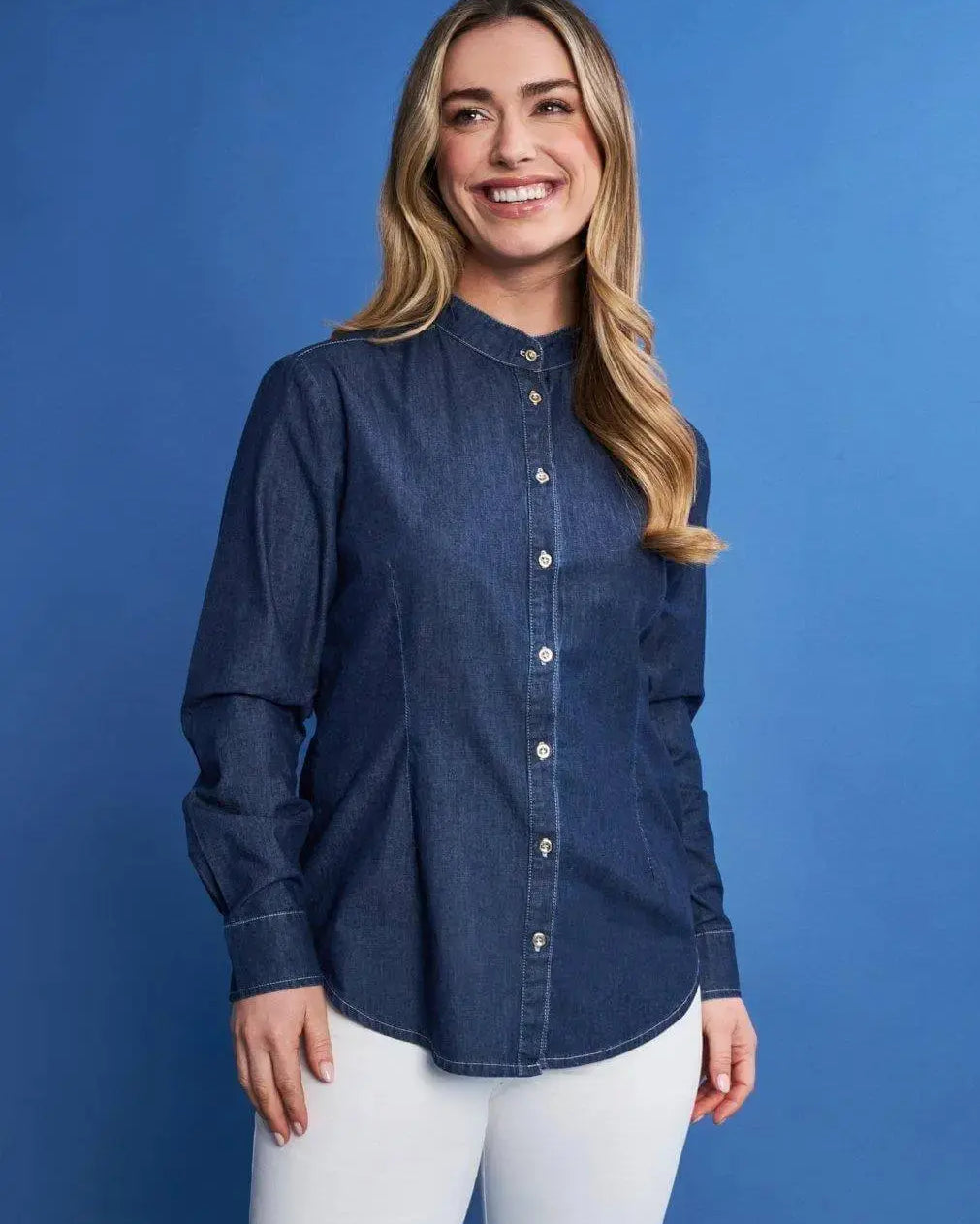 Camicia in chambray di cotone con colletto alla coreana DENIM DORABELLA XXL