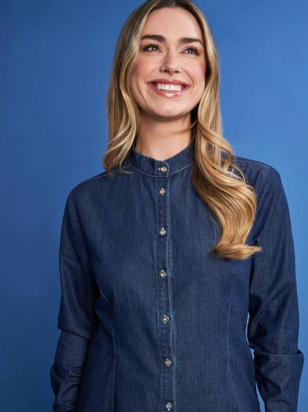 Camicia in chambray di cotone con colletto alla coreana DENIM DORABELLA