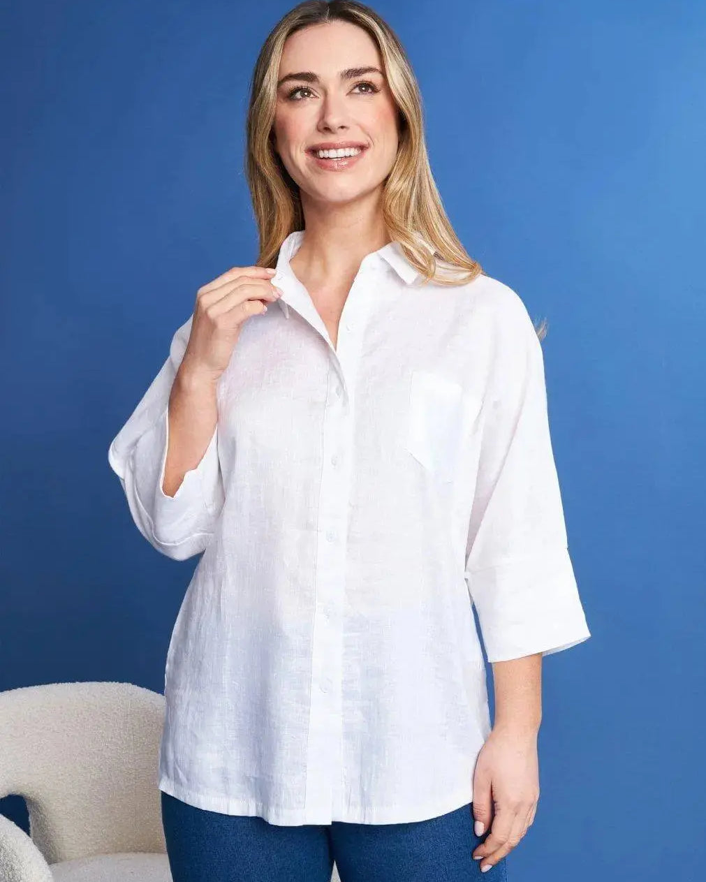 Camicia in lino tinta unita con retro in jersey BIANCO DORABELLA XL