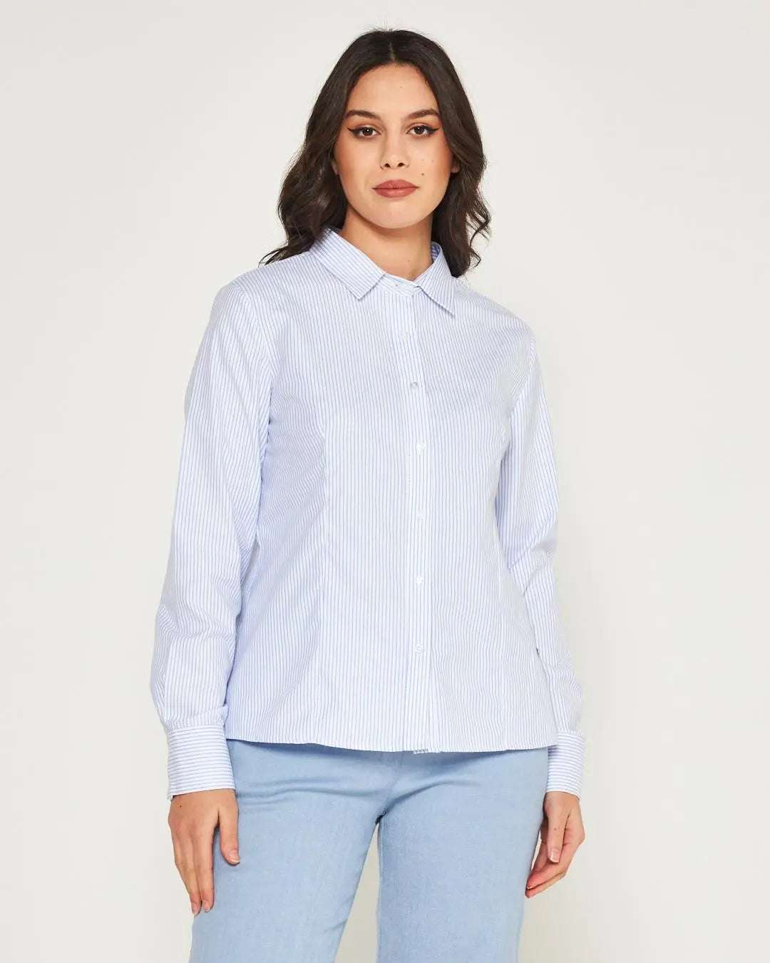 Camicia rigata CELESTE-BIANCO DORABELLA XXL