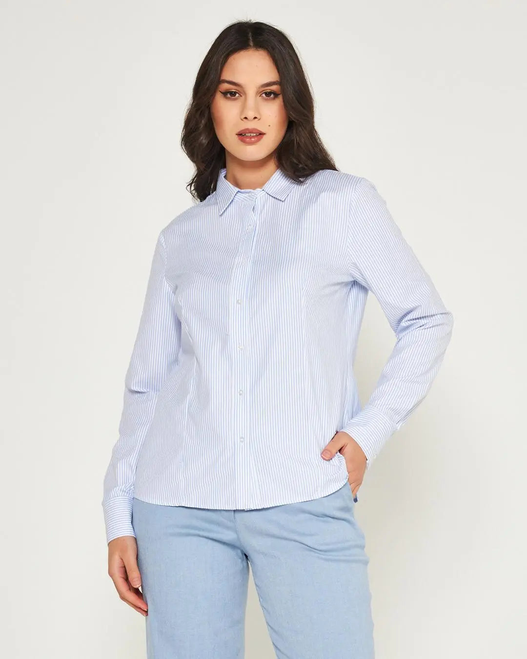 Camicia rigata CELESTE-BIANCO DORABELLA