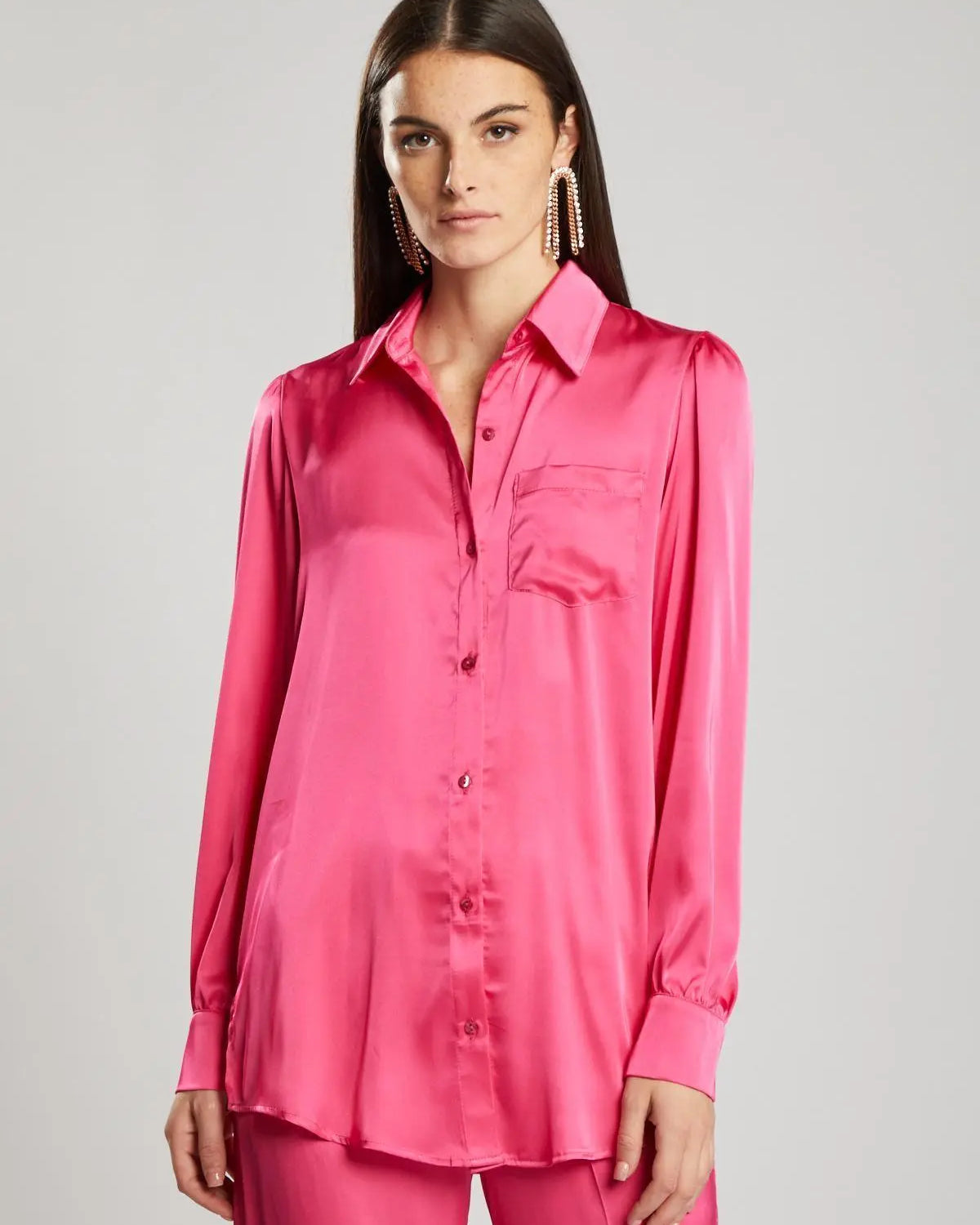 Camicia satinata con tasca ROSA IRONICA