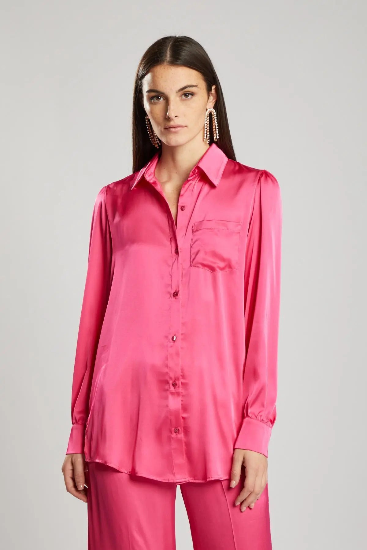Camicia satinata con tasca ROSA IRONICA